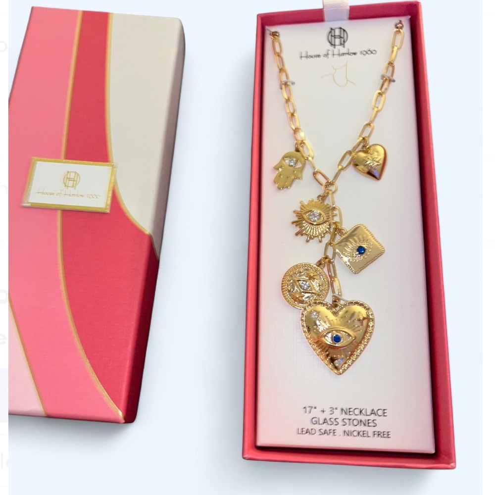 House of Harlow 1960 Gold Necklace with Blue Accents